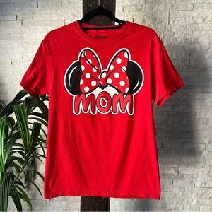 Disney Red Minnie Mouse Bow Ears “Mom” Cotton T Shirt Size S